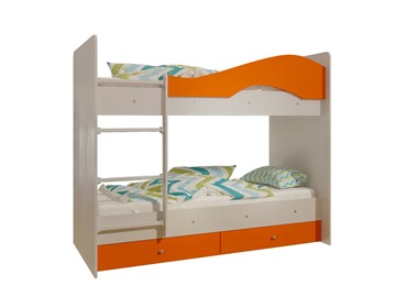 Двухъярусная детская кровать Мая с 2 ящиками на щитах, корпус Млечный дуб, фасад Оранжевый в Брянске - предосмотр 4