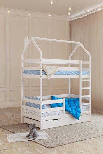 Двухэтажная детская кровать Домик с ящиками, цвет белый в Брянске - изображение 6