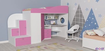 Детская кровать-шкаф Кадет-1, корпус Белое дерево, фасад Розовый в Брянске