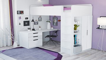 Кровать детская с письменным столом и шкафом POLINI Kids Simple Белый в Брянске - предосмотр 1