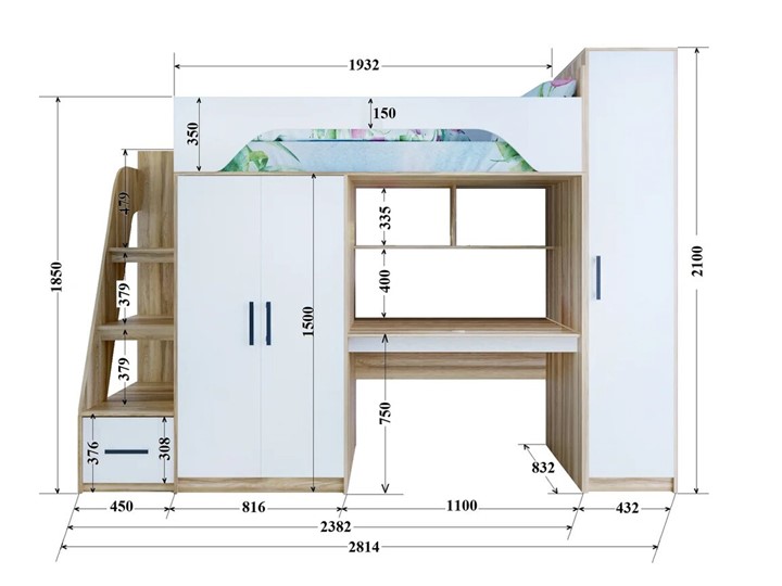 Кровать-чердак с шкафом Тея, каркас Винтерберг, фасад Лазурь в Брянске - изображение 2