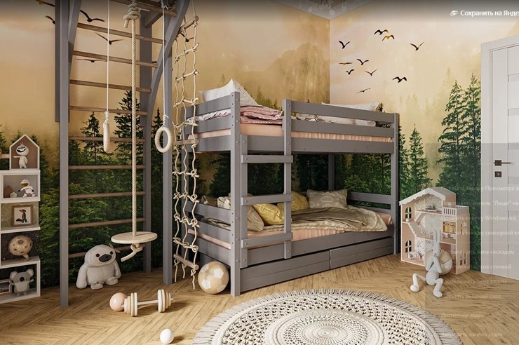Детская кровать Джуниор двухъярусная с ящиками (Антрацит) в Брянске - изображение 1