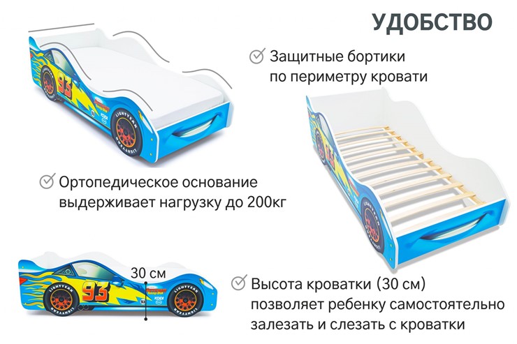 Детская кровать-машина Тачка синяя в Брянске - изображение 4