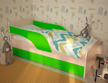 Детская кровать с бортиками Максимка, корпус Млечный дуб, фасад Салатовый в Брянске - предосмотр