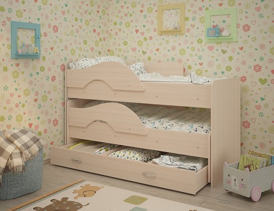 Детская 2-х ярусная кровать Радуга 1.6 с ящиком, цвет Млечный дуб в Брянске - изображение