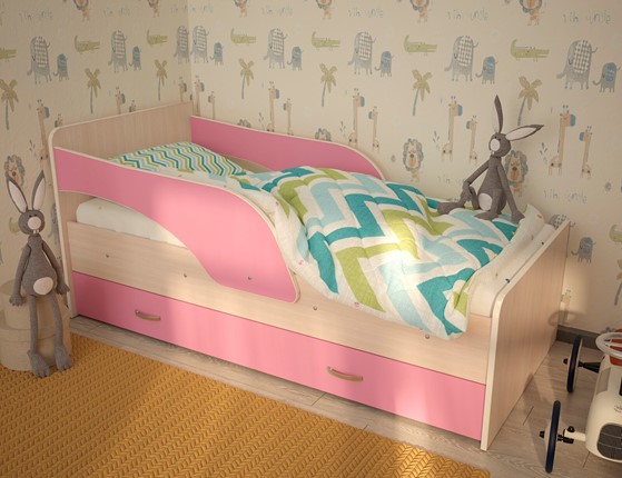 Кровать с ящиками Максимка, корпус Млечный дуб, фасад Розовый в Брянске - изображение