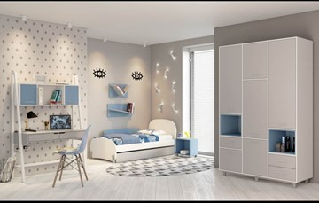 Комплект мебели для детской POLINI Kids Mirum №1 Белый / Серый / Голубой в Брянске