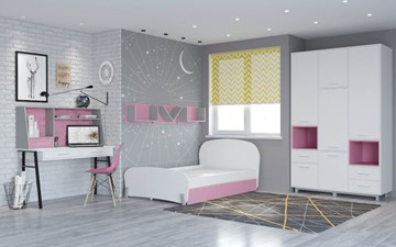 Подростковая мебель POLINI Kids Mirum №4 Белый / Серый / Розовый в Брянске