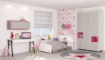 Комната для девочки POLINI Kids Mirum №7 Белый / Серый / Розовый в Брянске
