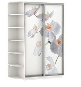 Шкаф-купе двухдверный Хит, 1500x600x2200, фотопечать, со стеллажом, белая орхидея, белый снег в Брянске