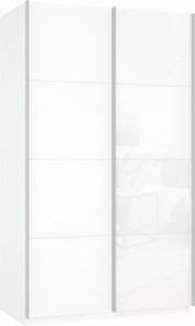 Шкаф-купе двухдверный Прайм (ДСП/Белое стекло) 1200x570x2300, белый снег в Брянске