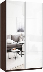 Шкаф 2-дверный Прайм (Зеркало/Белое стекло) 1600x570x2300, венге в Брянске - предосмотр
