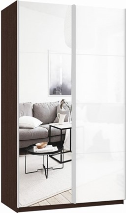 Шкаф 2-дверный Прайм (Зеркало/Белое стекло) 1600x570x2300, венге в Брянске - изображение