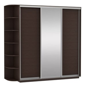 Шкаф 3-дверный Экспресс (ДСП/Зеркало/ДСП) со стеллажом, 2400х600х2200, венге в Брянске
