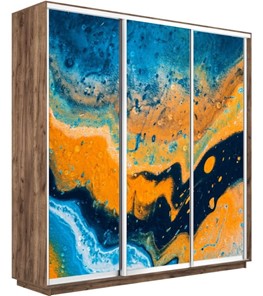 Шкаф 3-х створчатый Экспресс 2100х450х2200, Абстракция оранжево-голубая/дуб табачный в Брянске