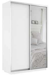 Шкаф 2-х дверный Экспресс (ДСП/Зеркало) 1200х600х2400, белый снег в Брянске