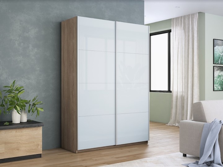 Шкаф 2-х створчатый Прайм (Белое стекло/Белое стекло) 1600x570x2300, дуб сонома в Брянске - изображение 4