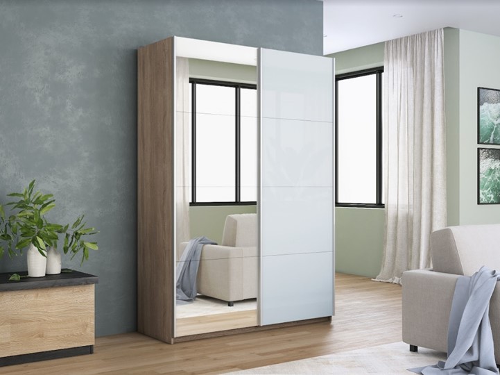 Шкаф 2-дверный Прайм (Зеркало/Белое стекло) 1400x570x2300, дуб сонома в Брянске - изображение 6