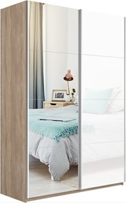 Шкаф 2-дверный Прайм (Зеркало/Белое стекло) 1400x570x2300, дуб сонома в Брянске