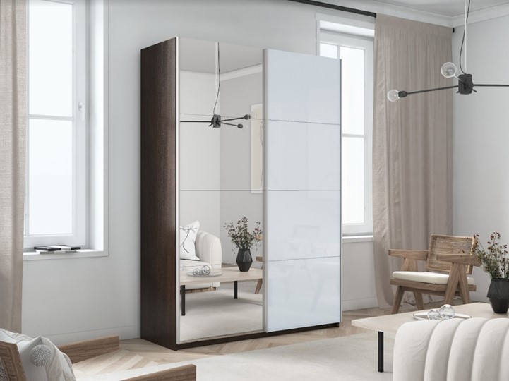Шкаф 2-дверный Прайм (Зеркало/Белое стекло) 1600x570x2300, венге в Брянске - изображение 5