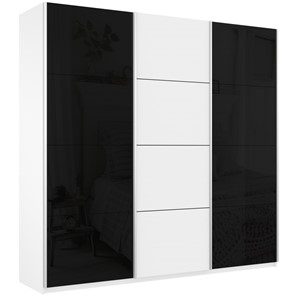 Шкаф 3-створчатый Широкий Прайм (2 Стекла Черных / ДСП) 2400x570x2300, Белый Снег в Брянске