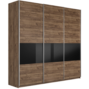Шкаф 3-дверный Широкий Прайм (ДСП / Черное стекло) 2400x570x2300, Крафт Табачный в Брянске - предосмотр