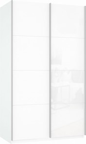 Шкаф 2-х дверный Прайм (ДСП/Белое стекло) 1400x570x2300, белый снег в Брянске - предосмотр