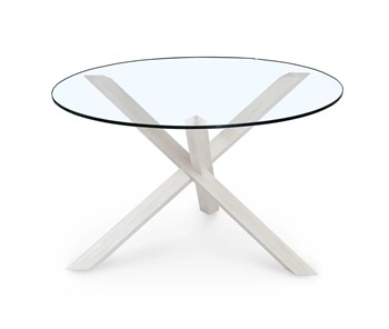 Круглый столик Оникс-3, Выбеленный дуб/Прозрачное стекло в Брянске
