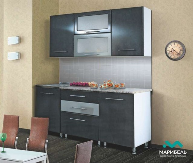 Кухонный гарнитур Мыло 224 2000х718, цвет Черный/Белый металлик в Брянске - изображение 2