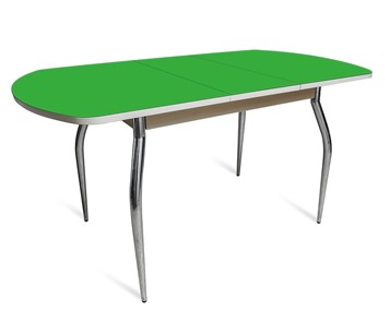 Кухонный стол раздвижной ПГ-07 СТ2, дуб молочный/зеленое стекло/35 хром гнутые металл в Брянске