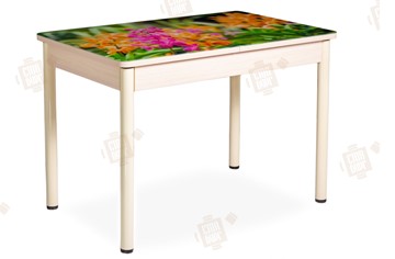 Кухонный стол раздвижной Айсберг-02 СТФ, Дуб ЛДСП/полевые цветы/ноги крашеные в Брянске