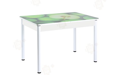 Кухонный стол раздвижной Айсберг-02 СТФ, белое лдсп/зеленые яблоки/ноги крашеные в Брянске