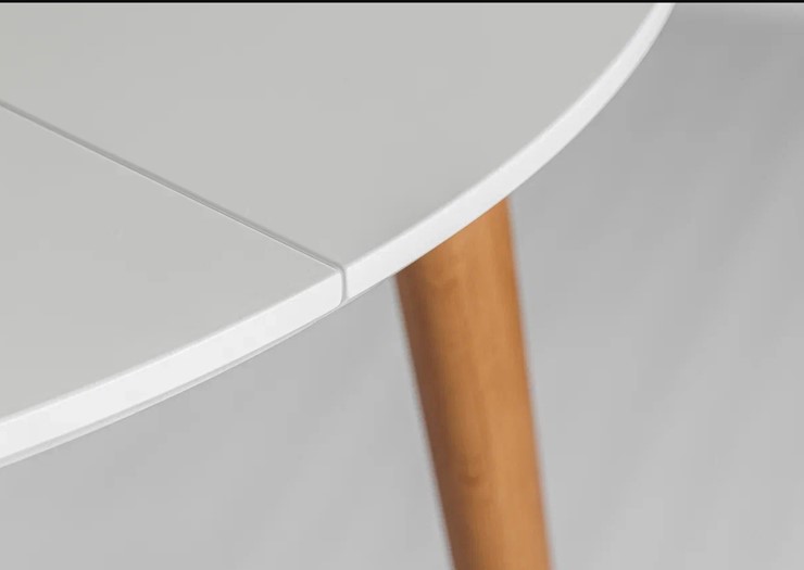 Обеденный круглый раздвижной стол Белая Эмаль д. 90 см МДФ ножки светлый орех в Брянске - изображение 19
