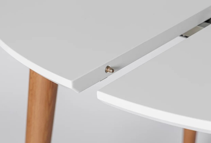 Обеденный круглый раздвижной стол Белая Эмаль д. 90 см МДФ ножки светлый орех в Брянске - изображение 4