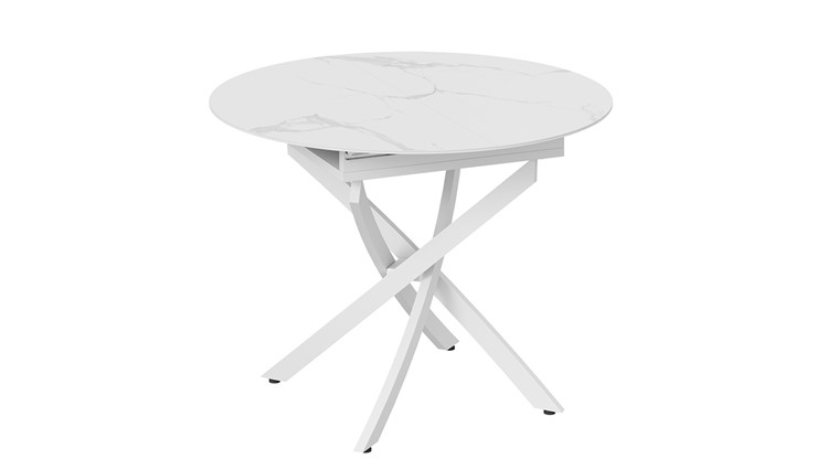 Кухонный стол раздвижной Бергамо Тип 1 (Белый муар/Стекло матовое белый мрамор) в Брянске - изображение 2