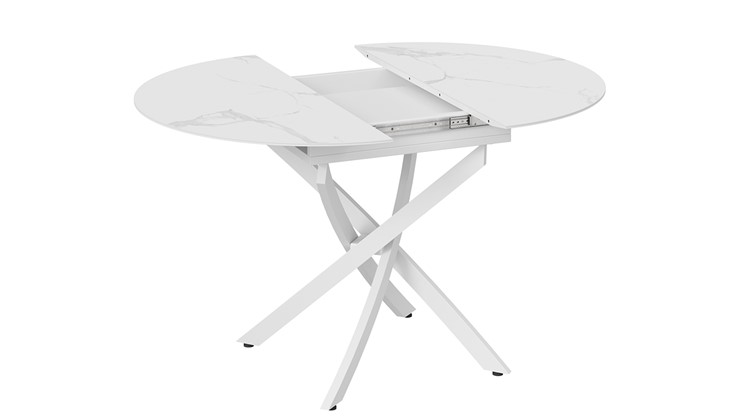 Кухонный стол раздвижной Бергамо Тип 1 (Белый муар/Стекло матовое белый мрамор) в Брянске - изображение 3