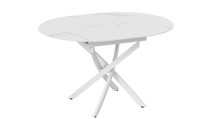 Кухонный стол раздвижной Бергамо Тип 1 (Белый муар/Стекло матовое белый мрамор) в Брянске - изображение 7