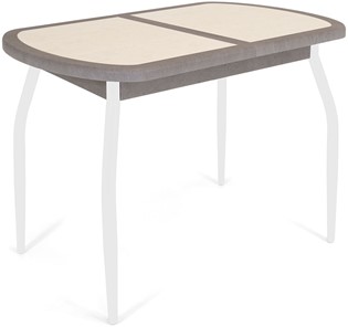 Кухонный раздвижной стол Будапешт-2 ПЛ (ноги белые, плитка бежевая/серый камень) в Брянске - предосмотр