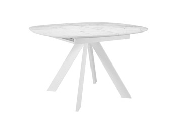 Обеденный раздвижной стол DikLine BK100 Керамика Белый мрамор/подстолье белое/опоры белые в Брянске