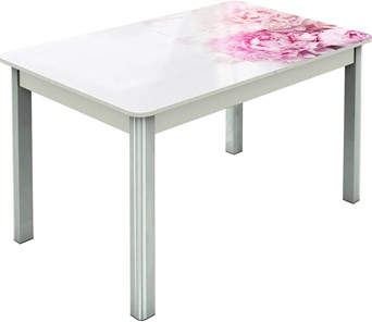 Обеденный раздвижной стол Гамбург исп.2 ноги метал. крашеные №23, Фотопечать (Цветы №49) в Брянске