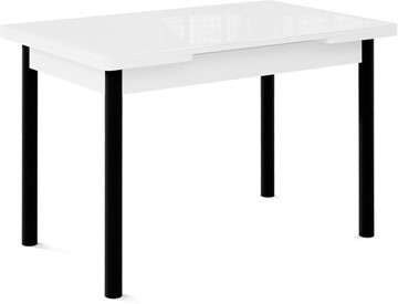 Кухонный раздвижной стол Милан-1 EVO, ноги металлические черные, стекло белое/серый в Брянске - предосмотр