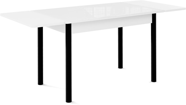 Кухонный раздвижной стол Милан-1 EVO, ноги металлические черные, стекло белое/серый в Брянске - изображение 1