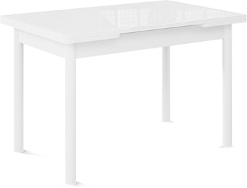 Кухонный стол раздвижной Милан-мини EVO (ноги металлические белые, стекло белое/белый) в Брянске