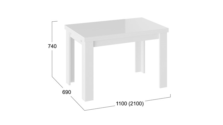 Раздвижной стол Норман тип 1, цвет Белый/Стекло белый глянец в Брянске - изображение 2