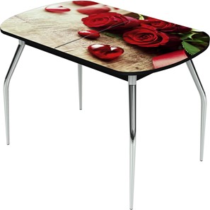 Кухонный раздвижной стол Ривьера исп.1 ноги метал. крашеные №24 Фотопечать (Цветы №33) в Брянске