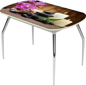 Кухонный стол раскладной Ривьера исп.2 ноги метал. крашеные №24 Фотопечать (Цветы №18) в Брянске