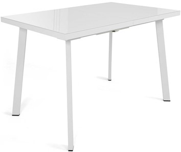 Кухонный стол раскладной Сальвадор-1G (ноги белые, стекло cristal/белый цемент) в Брянске - предосмотр