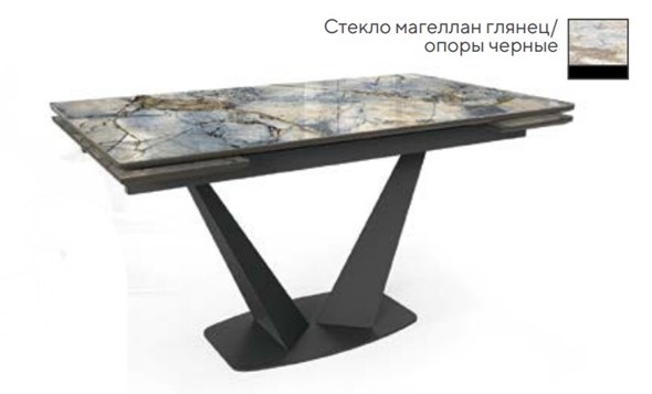 Стол раздвижной SFV 140, стекло магеллан глянец/ножки черные в Брянске - изображение