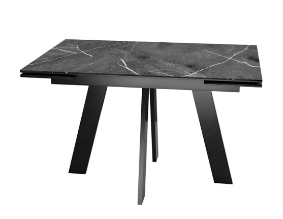 Кухонный стол раскладной SKM 120, керамика черный мрамор/подстолье черное/ножки черные в Брянске - изображение