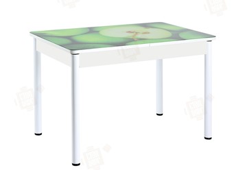 Обеденный раздвижной стол Айсберг-01 СТФ, белый/фотопечать зеленые яблоки/ноги крашеные в Брянске